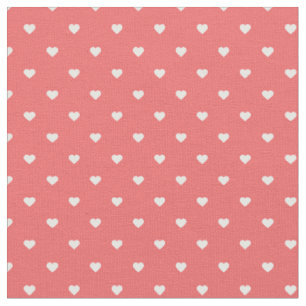 Coral Polka Dot Hearts Fabric