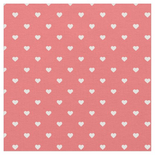 Coral Polka Dot Hearts Fabric