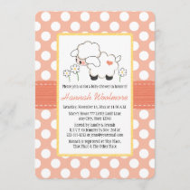 Coral Polka Dot Lamb Baby Shower Invitation