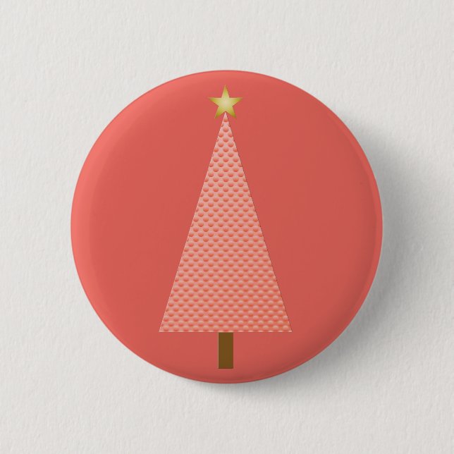 Coral polka dot modern Christmas tree Pinback Button (Front)