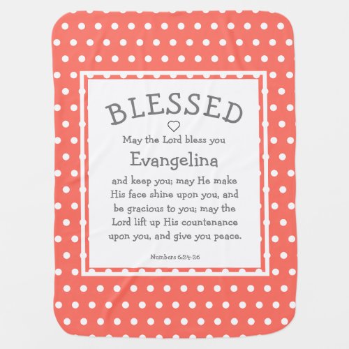 Coral Polka Dot Personalized Christian Blessing Baby Blanket