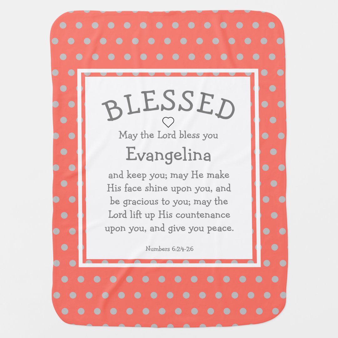 Coral Polka Dot Personalized Christian Blessing Baby Blanket Zazzle