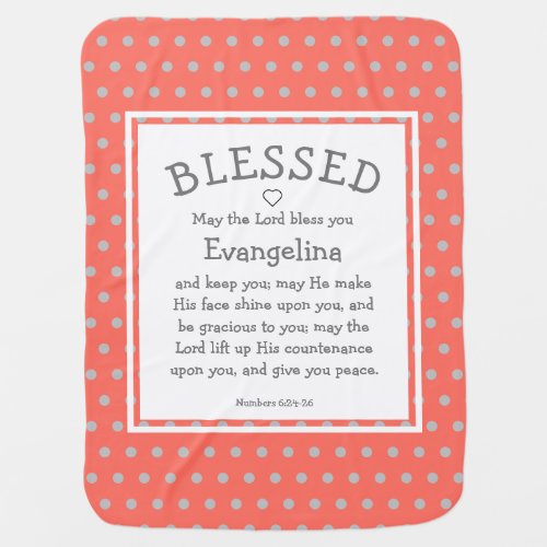 Coral Polka Dot Personalized Christian Blessing Baby Blanket