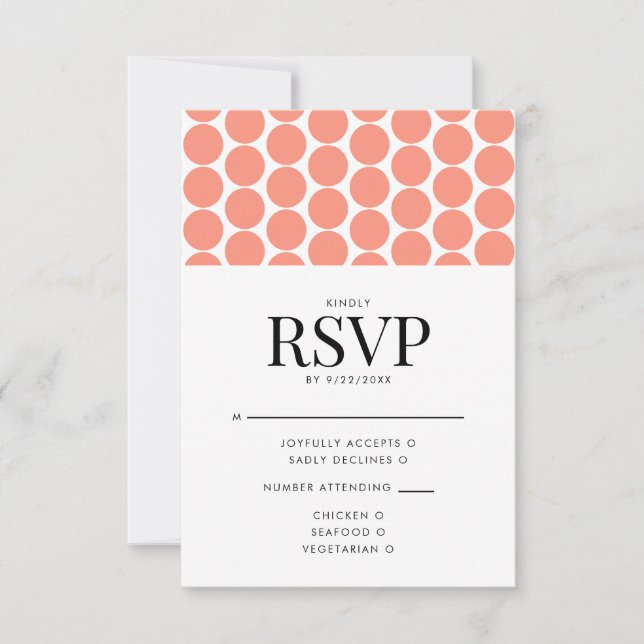 Coral Pop Modern Minimalist Polka Dot RSVP Card (Front)