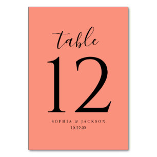 Coral Pop Modern Minimalist Wedding Table Number