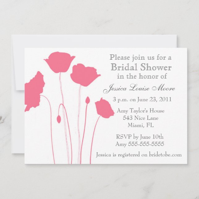 Coral poppies bridal shower invite (Front)