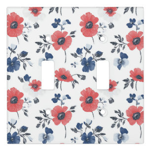 Coral Poppy Navy Blue Floral Botanical Light Switch Cover
