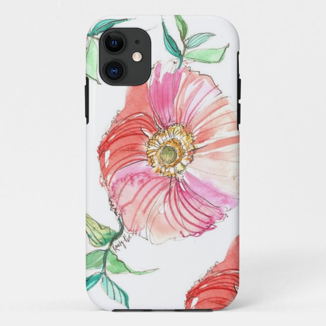 Coral Poppy Watercolor iPhone Case (Back)