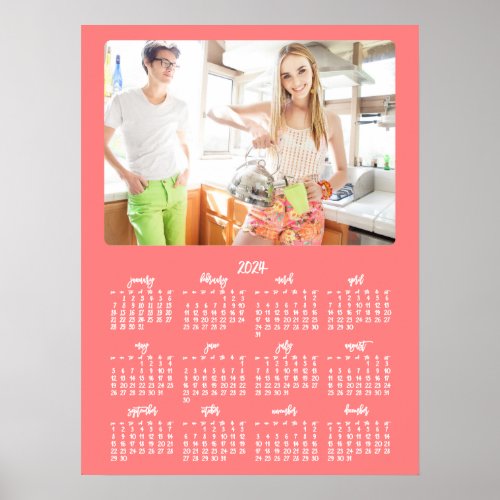 Coral Poster Yearly 2024 Calendar With Photo 18x24