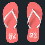 Coral Preppy Script Monogram Flip Flops<br><div class="desc">PLEASE CONTACT ME BEFORE ORDERING WITH YOUR MONOGRAM INITIALS IN THIS ORDER: FIRST, LAST, MIDDLE. I will customize your monogram and email you the link to order. Please wait to purchase until after I have sent you the link with your customized design. Cute preppy flip flip sandals personalized with a...</div>
