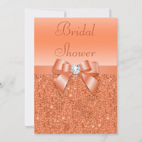 Coral Printed Sequins Bow  Diamond Bridal Shower Invitation