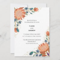 Coral Protea Beetle Wedding Invitation