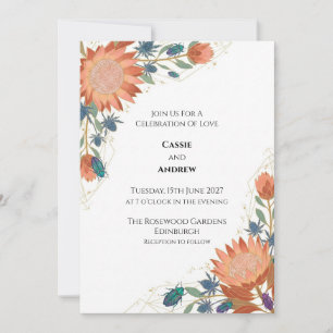 Coral Protea Beetle Wedding Invitation