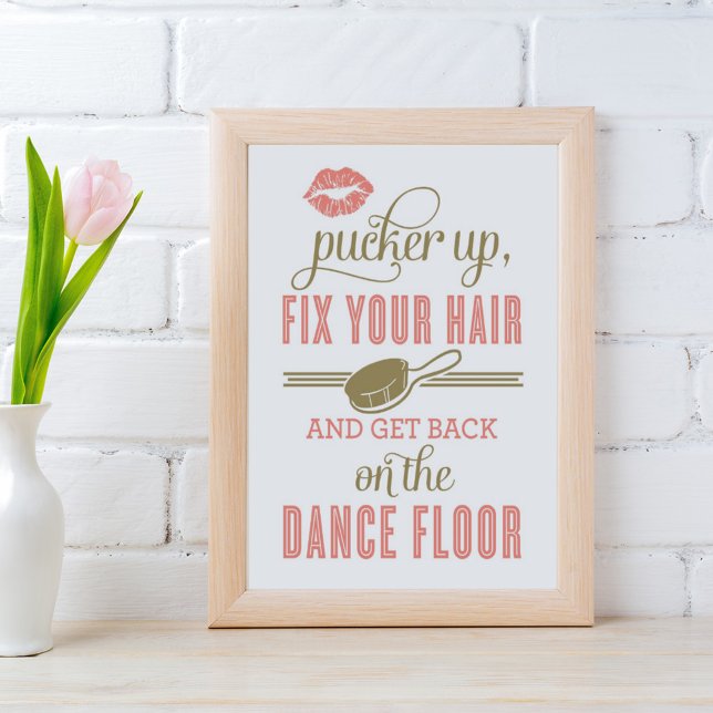 Coral Pucker Up and Fix Your Hair Ladies Restroom Poster (Creator Uploaded)