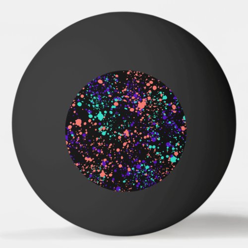 coral  purple green on black  paint splashes  ping pong ball