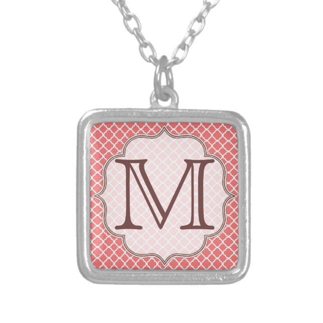 Coral Quarterfoil Latti Monogram Initial Necklace (Front)