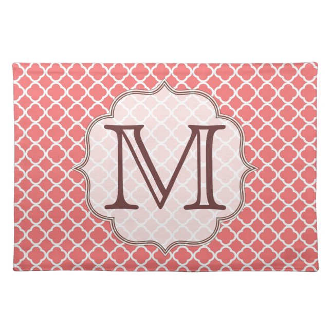 Coral Quarterfoil Latti Monogram Initial Place Mat (Front)