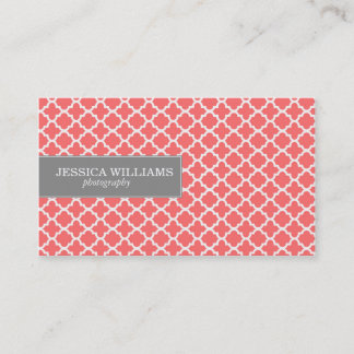 Coral Quatrefoil Business Cards