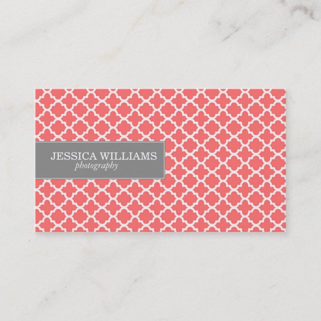 Coral Quatrefoil Business Cards (Front)