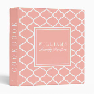 Coral Quatrefoil Family Recipe Cookbook 3 Ring Binder