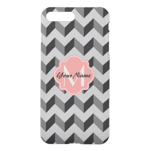 Coral Quatrefoil Monogram Black and Gray Chevron iPhone 8 Plus/7 Plus Case