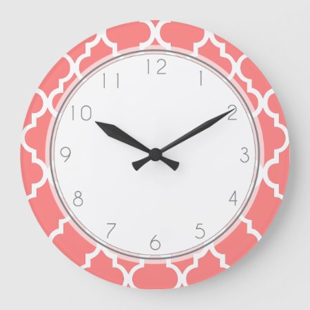 Coral Quatrefoil Pattern Large Clock