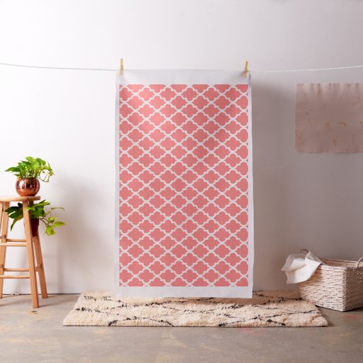 Coral Quatrefoil Tiles Pattern Fabric
