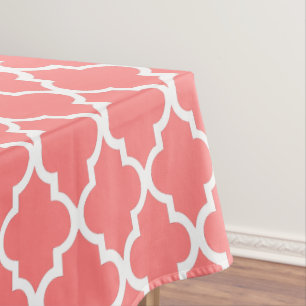 Coral Quatrefoil Tiles Pattern Tablecloth