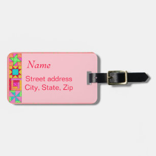 Coral Quilt Block Luggage or Sewing Machine Tag