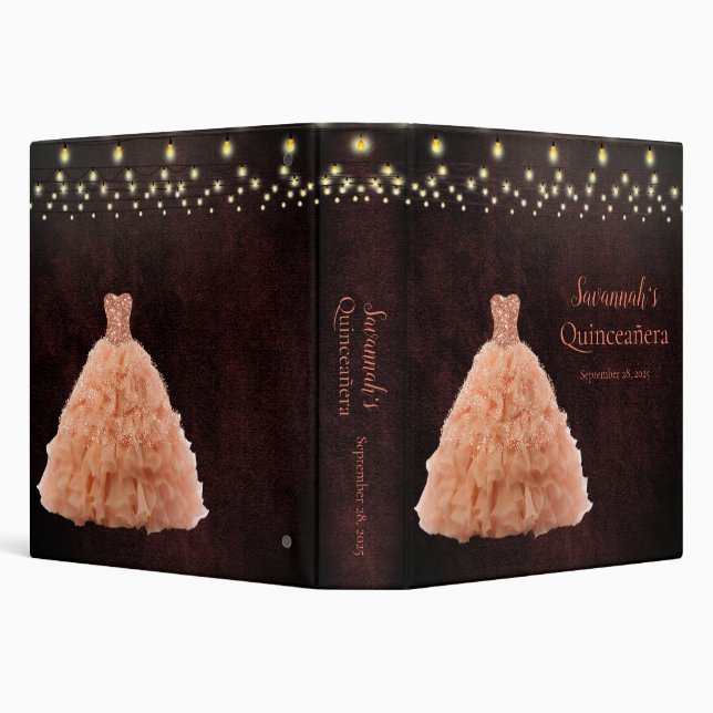 Coral Quinceanera Dress String Light Photo Album 3 Ring Binder | Zazzle