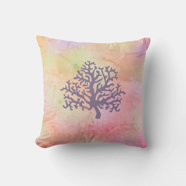 Coral Rainbow Marbled Throw Pillow (Front)