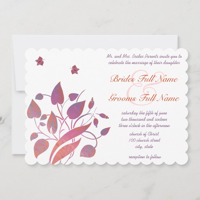 Coral Raspberry & Purple Butterfly Wedding Invites (Front)