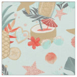 Coral Red and Mint Beach Pattern Fabric