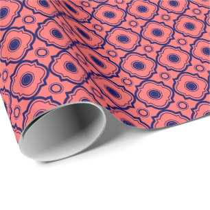 Coral Red And Navy Blue Quatrefoil Pattern Wrapping Paper