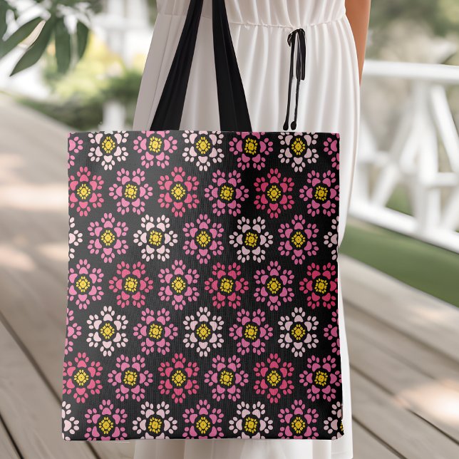 Coral Red and Pink Paw Print Tote Bag (Creator Uploaded)