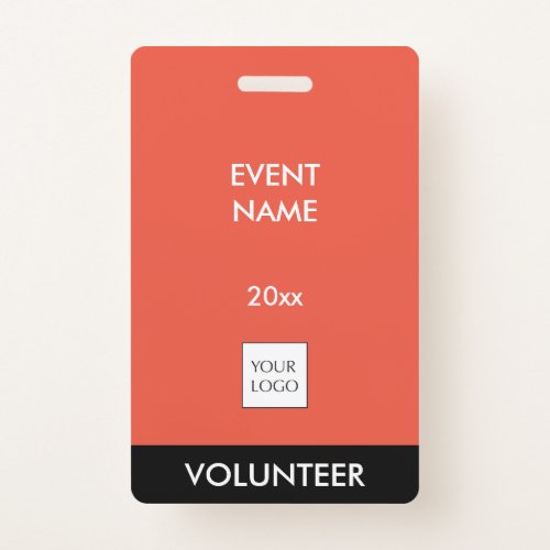 Coral Red and White Event Volunteer Logo Badge