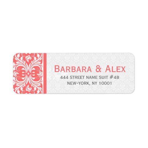 Coral_Red And White Girly Floral Damasks Label