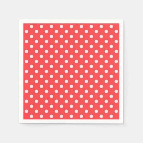 Coral Red and White Polka Dot Pattern Paper Napkins