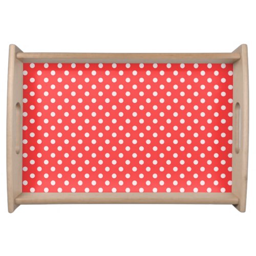 Coral Red and White Polka Dot Pattern Serving Tray