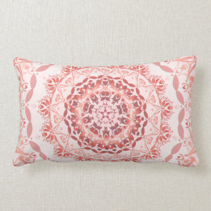 Coral Red Apricot Damask Mandala Lumbar Pillow