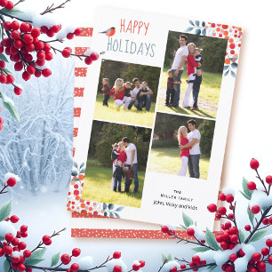Coral red berries Christmas photo collage card