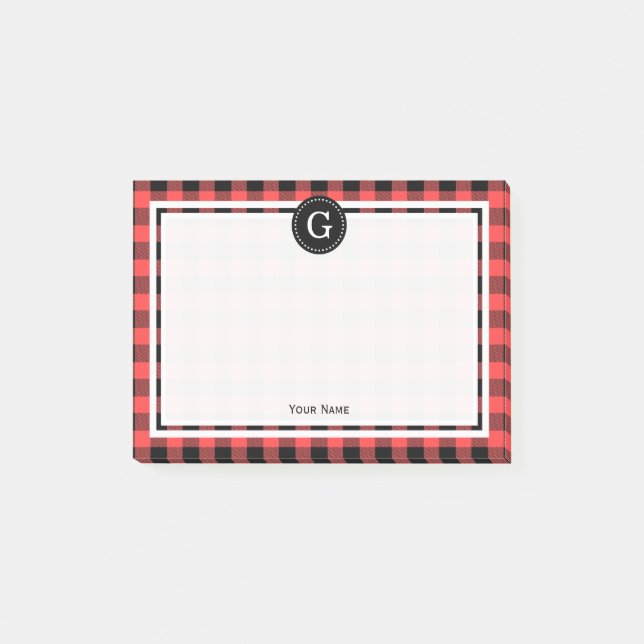 Coral Red Black Buffalo Plaid Check 1IR Post-it Notes (Front)