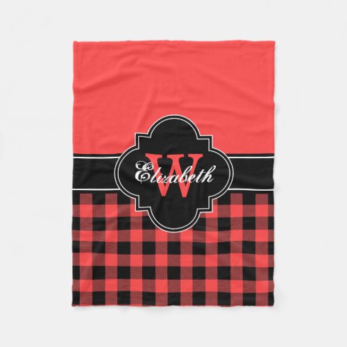 Coral Red Black Buffalo Plaid Lumberjack CB 1IQIRN Fleece Blanket