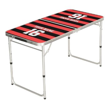 Coral Red Black Sports Jersey Preppy Stripe Beer Pong Table by FantabulousSports at Zazzle