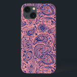 Coral-Red & Blue Vintage Floral Paisley Pattern iPhone 13 Case<br><div class="desc">Elegant vintage floral paisley lace pattern in navy blue and coral-red. Blue paisley has a transparent background. Coral-red color in this sample can be change to any color you like with navy blu paisley.</div>