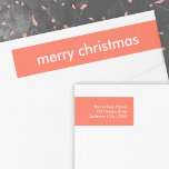 Coral Red Christmas | Minimalist Return Address Wrap Around Label<br><div class="desc">Simple, stylish "merry christmas" quote wrap around address label with modern typography in white on a coral tomato red background in a minimalist 'scandi' scandinavian design style. The label can be easily personalized with your own greeting, return name and address to make a truly bespoke christmas holiday label for the...</div>