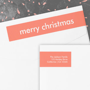 Coral Red Christmas   Minimalist Return Address Wrap Around Label