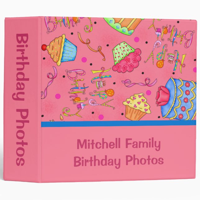 Coral Red Cupcakes Cake Custom Birthday Album Binder (Front/Spine)