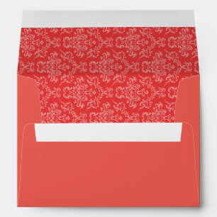 Coral Red Damask Monogram Personalized Envelope