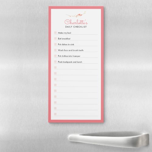 Coral Red Floral Daily Checklist Magnetic Notepad